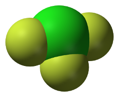 Space filling model of Chlorine Trifluoride molecule