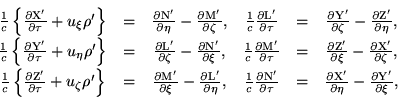 begin{displaymath}begin{array}{cccccc} frac{1}{c}left{frac{partial rm X'... ...l eta} - frac{partial rm Y'}{partial xi}, end{array}end{displaymath}