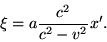 begin{displaymath}xi=afrac{c^2}{c^2-v^2}x'. end{displaymath}