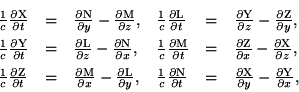 begin{displaymath}begin{array}{llllll} frac{1}{c}frac{partial rm X}{parti... ...{partial y}-frac{partial rm Y}{partial x}, end{array}end{displaymath}