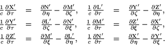 begin{displaymath}begin{array}{cccccc} frac{1}{c}frac{partial rm X'}{part... ...l eta} - frac{partial rm Y'}{partial xi}. end{array}end{displaymath}