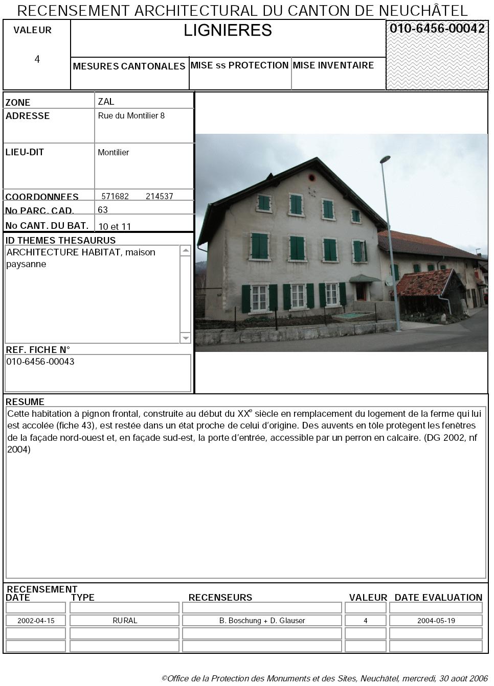 Recensement architectural du canton de Neuchâtel: Fiche 010-6456-00042