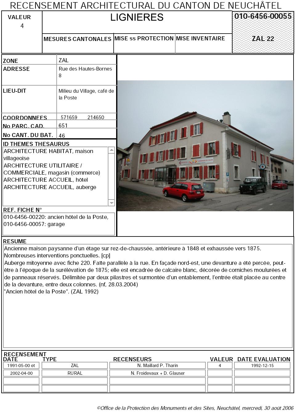 Recensement architectural du canton de Neuchâtel: Fiche 010-6456-00055