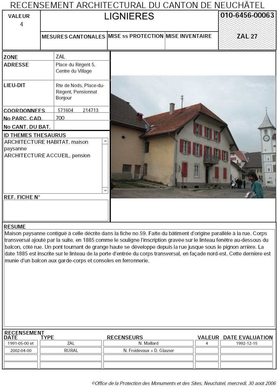 Recensement architectural du canton de Neuchâtel: Fiche 010-6456-00063