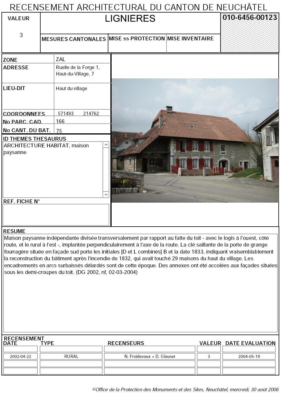 Recensement architectural du canton de Neuchâtel: Fiche 010-6456-00123