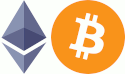 Ethereum and Bitcoin logos