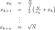 Equations for calculating sqrt by Newton-Raphson iteration