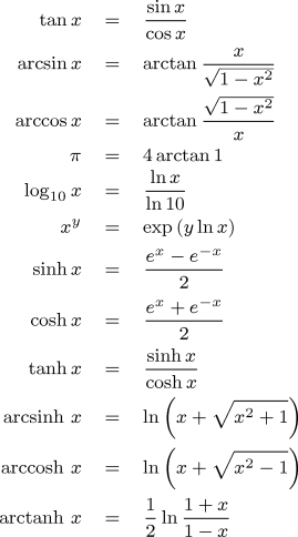 Identities for calculating other transcendental functions