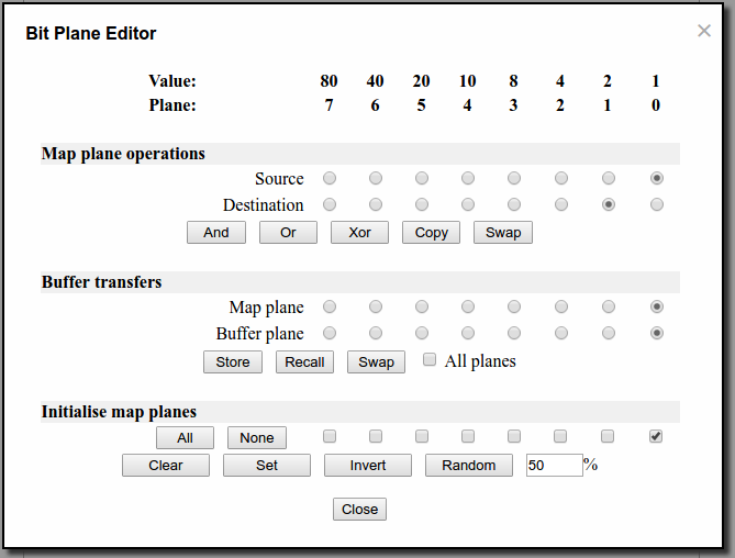 WebCA: Bit Plane Editor dialogue