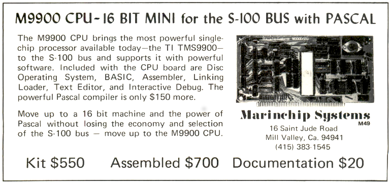 Marinchip Systems: First Advertisement, 1978