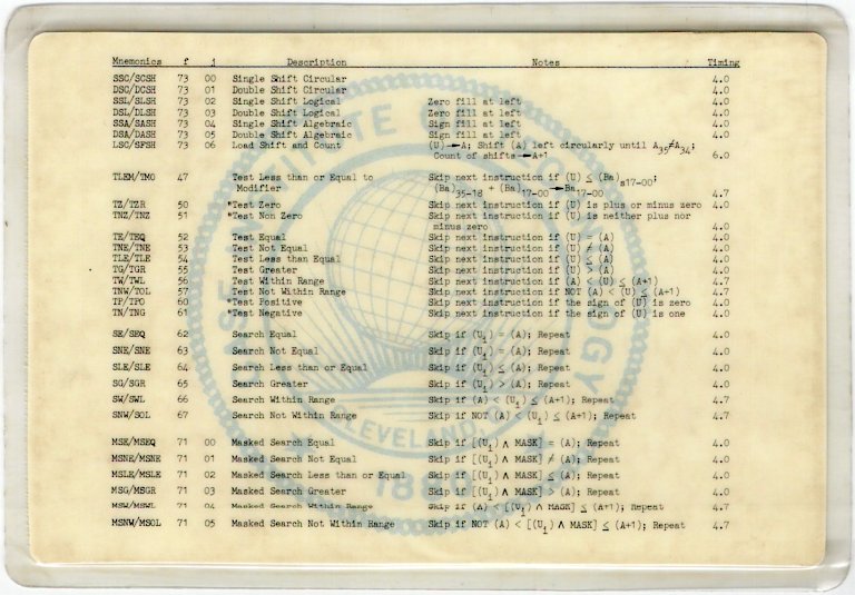 Case UNIVAC 1107 Code Card 2 of 2, back side