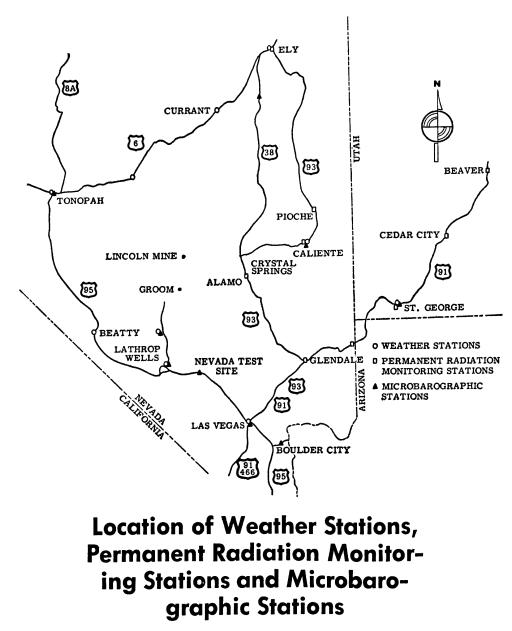 Location of Weather Stations, Permanent Radiation Monitoring Stations and Microbarographic Stations