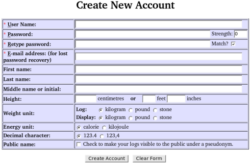 Create New Account form