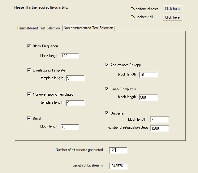 NIST Test Suite Configuration: Page 2