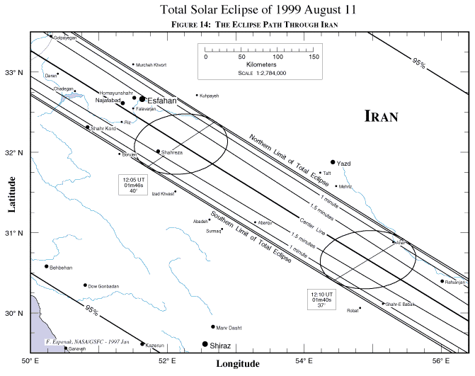 Path of totality through central Iran