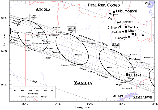 Path of totality through Zambia