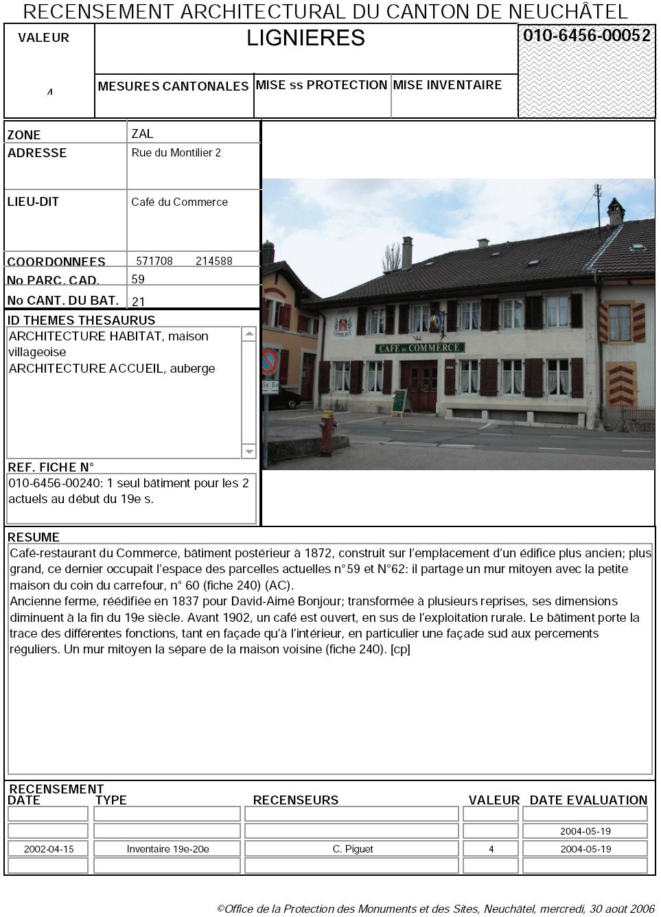 Recensement architectural du canton de Neuchâtel: Fiche 010-6456-00052