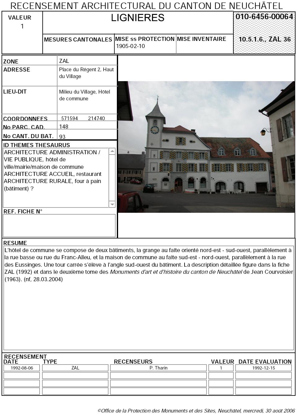 Recensement architectural du canton de Neuchâtel: Fiche 010-6456-00064