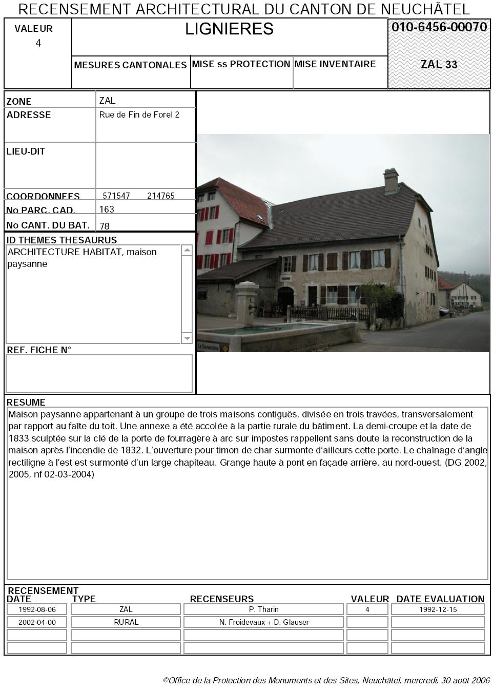 Recensement architectural du canton de Neuchâtel: Fiche 010-6456-00070