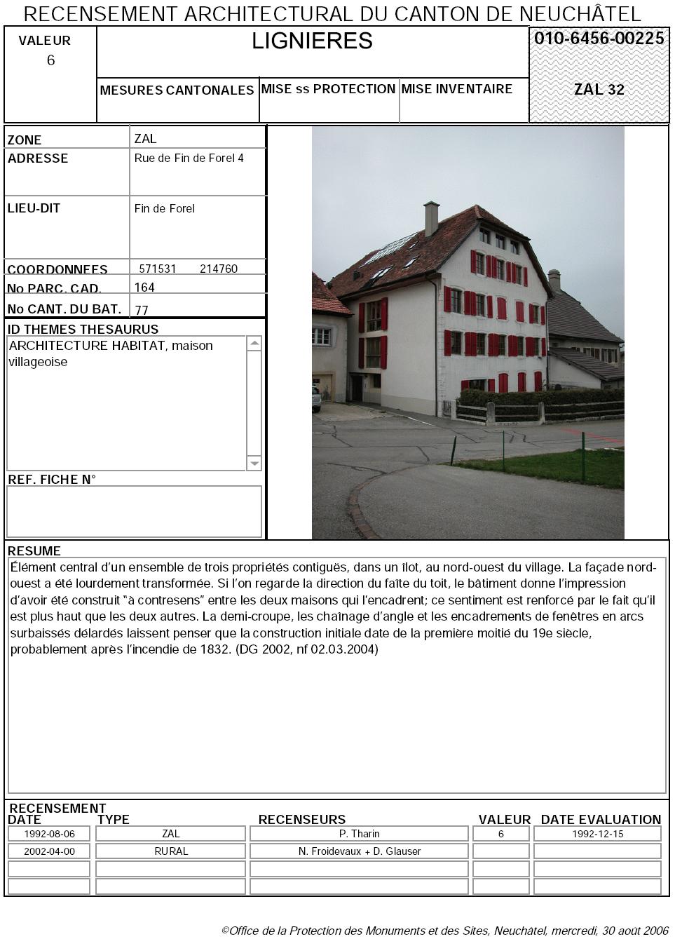 Recensement architectural du canton de Neuchâtel: Fiche 010-6456-00225
