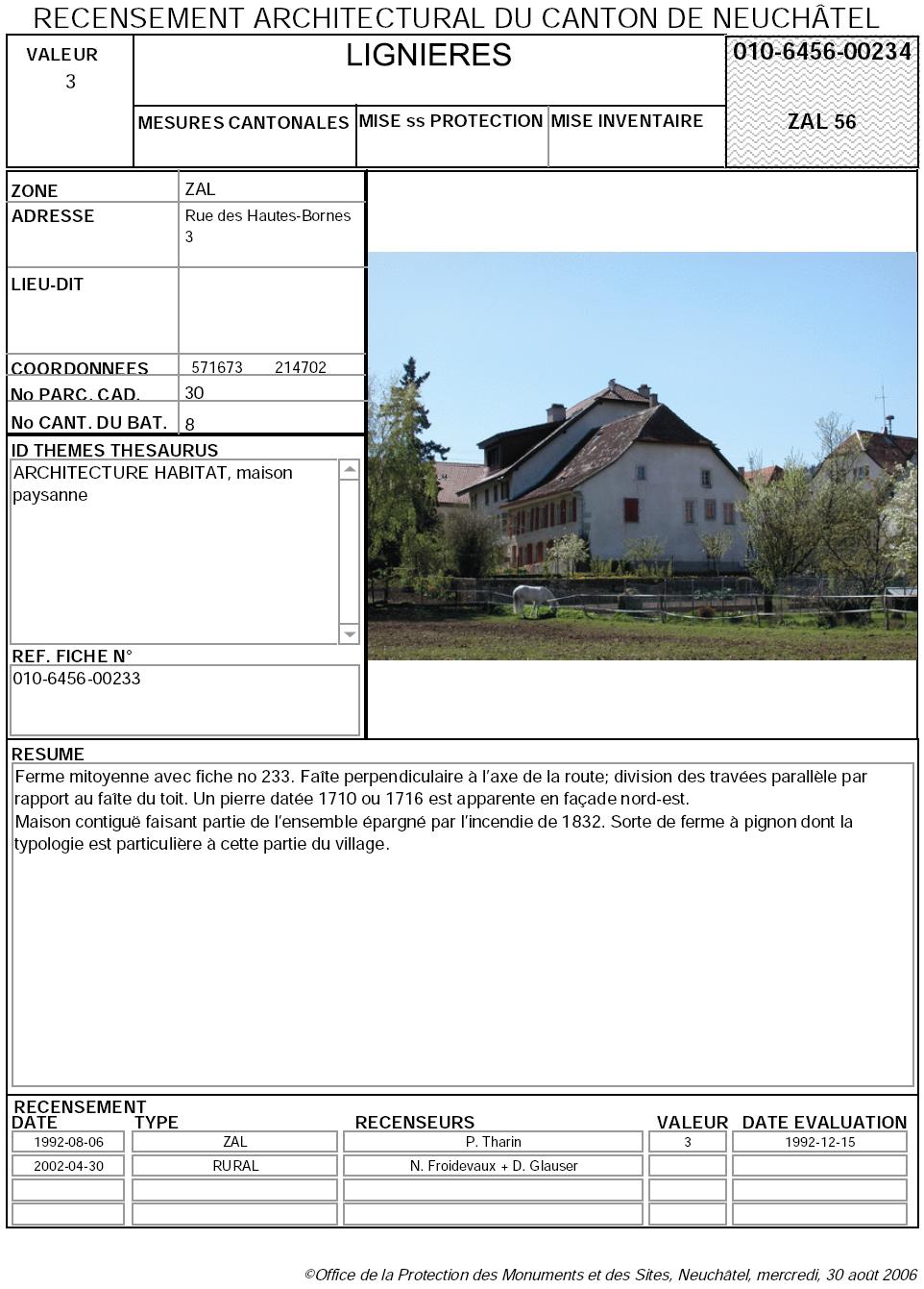 Recensement architectural du canton de Neuchâtel: Fiche 010-6456-00234