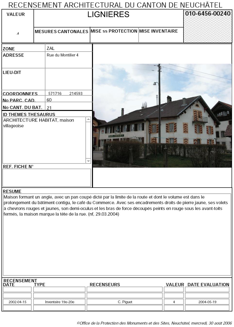 Recensement architectural du canton de Neuchâtel: Fiche 010-6456-00240