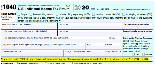 U.S. IRS Form 1040, 2020