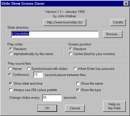 Slide Show screen saver configuration dialogue