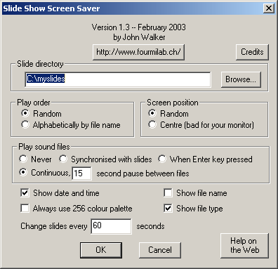 Slide Show screen saver configuration dialogue